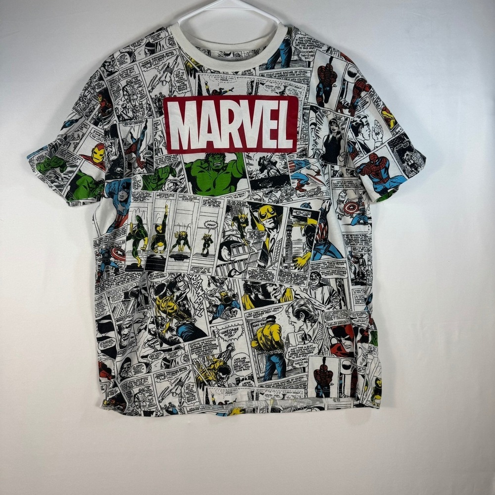 Marvel Comics All Over Print Graphic T-Shirt Hulk‎ Spider-Man White Mens XL